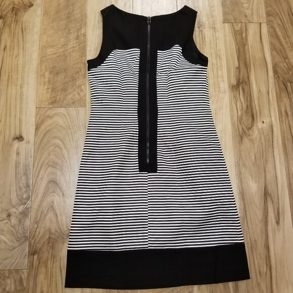 Pink Tartan Sleeveless A-Line Shift Dress 2 Black White Striped Retro 60s Mod - Picture 5 of 7